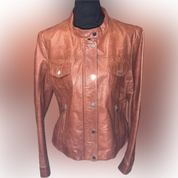Tahari Jackets & Blazers - Tahari Women's Dark Burnt Orange Lamb Leather Jacket Medium